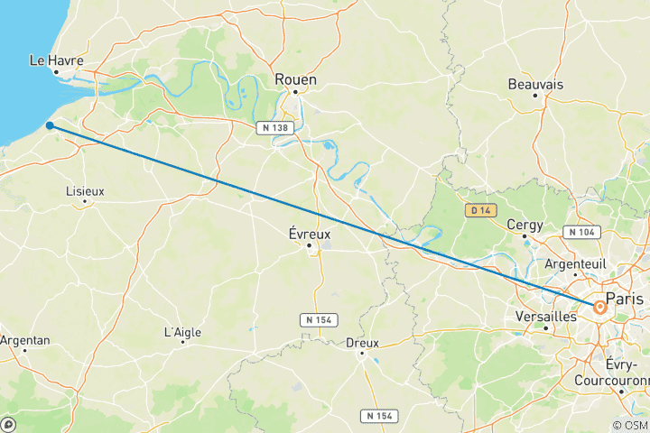 Map of Paris and Normandy Short Break