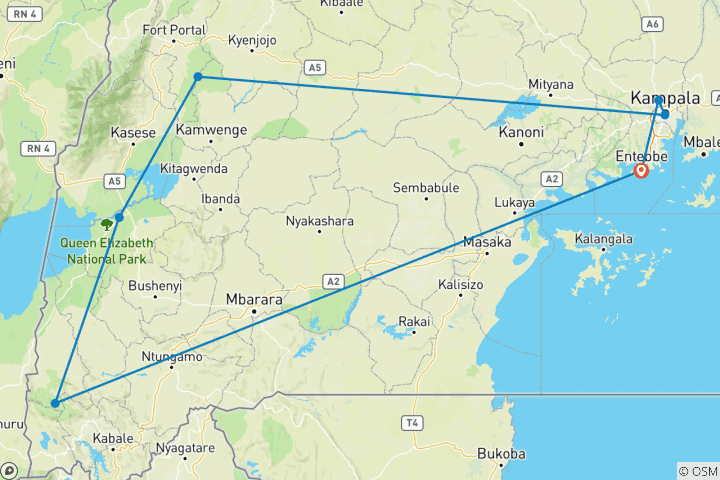 Map of Essential Uganda and Gorilla Trek