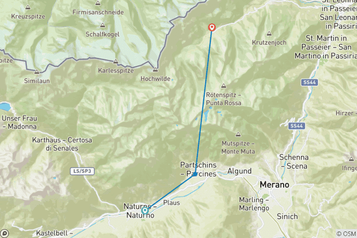 Carte du circuit Sentier d'altitude de Merano, côté sud (8 jours)