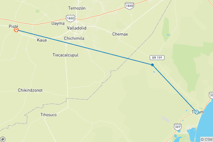 Map of Tulum to Chichen Itza Short Break