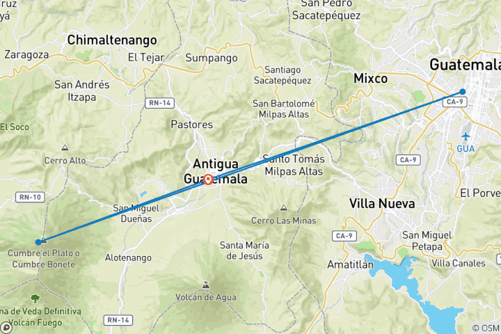 Map of Acatenango Volcano Hike & Antigua Short Break