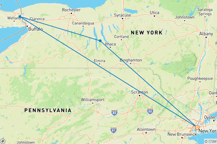 Map of New York to Niagara - 3 days