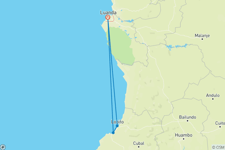 Map of Customized 5 Days Angola Coastal Trip, Private Guide and Daily Start