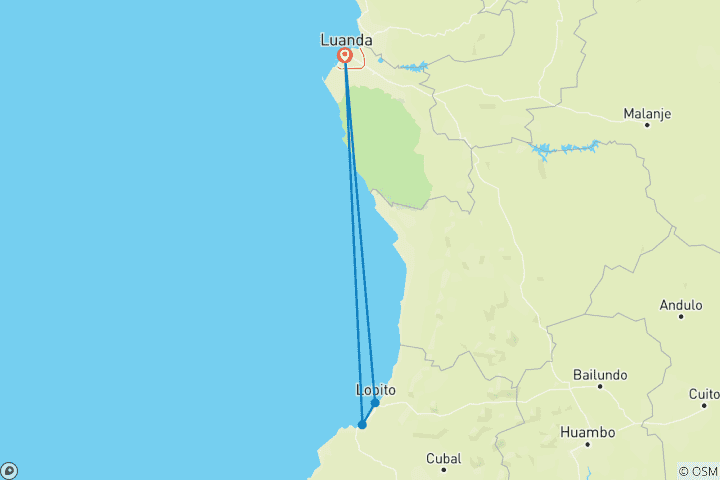Map of Customized 5 Days Angola Coastal Trip, Private Guide and Daily Start
