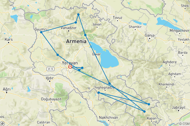 Map of Cultural Tour in Armenia
