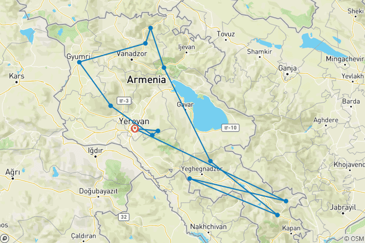 Carte du circuit Circuit culturel en Arménie