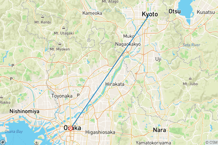 Carte du circuit 7 jours Kyoto & Osaka Hidden Nature Tour (guide privé et chauffeur）Family Tour - Customizable