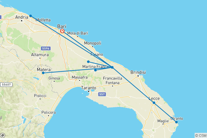 Kaart van Apulië - Trulli, Staufer en mediterraan uitstapje