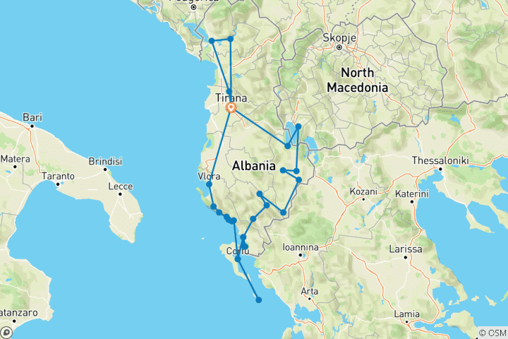 Karte von 12 Tage in Albanien, dem letzten wilden Juwel und Korfu