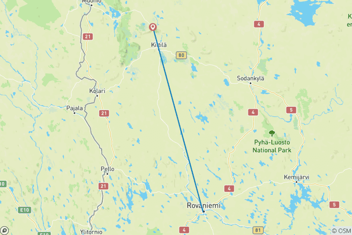 Carte du circuit Vacances en famille en Laponie finlandaise (from Rovaniemi to Levi)