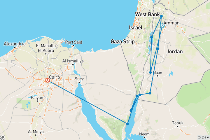 Map of Jordan & Egypt Express (from Amman to Cairo)