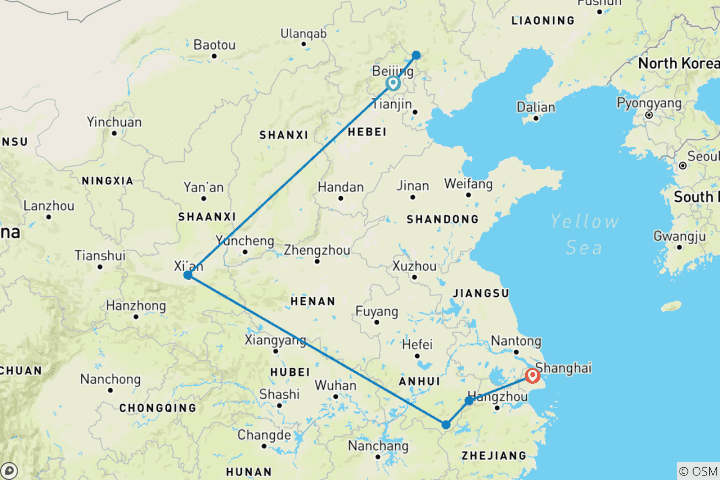 Map of North China Getaway (from Beijing to Shanghai)