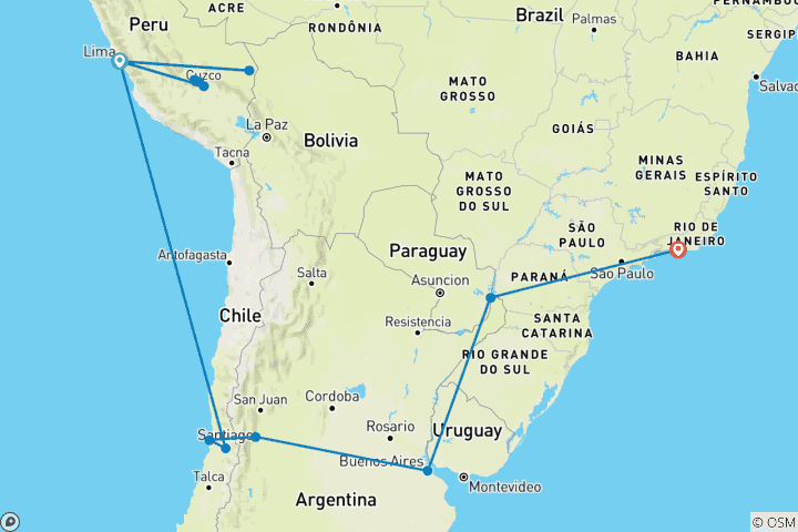 Carte du circuit Premium Highlights of South America (en anglais)