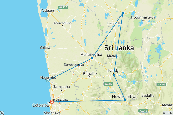 Carte du circuit Premium Sri Lanka