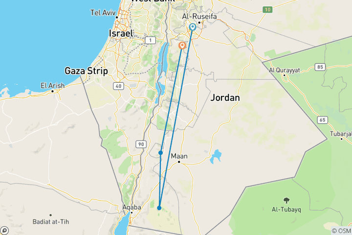 Map of One Week in Jordan (from Amman to Madaba)