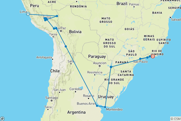 Carte du circuit Épopée en Amérique du Sud (from Lima to Parc national de Tijuca)