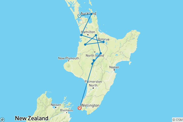 Map of New Zealand Northern Trail (Southbound) (from Auckland to Wellington)