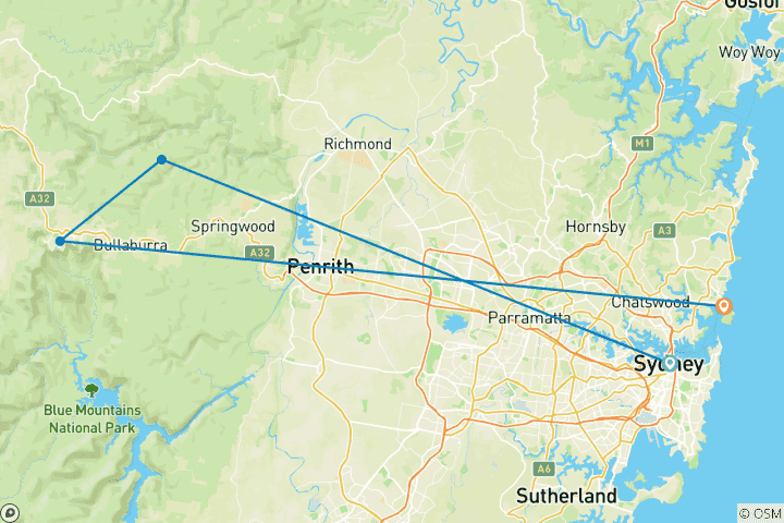 Map of Best of Sydney & Blue Mountains (from Sydney to Manly)