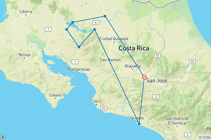 Carte du circuit Vacances en famille au Costa Rica