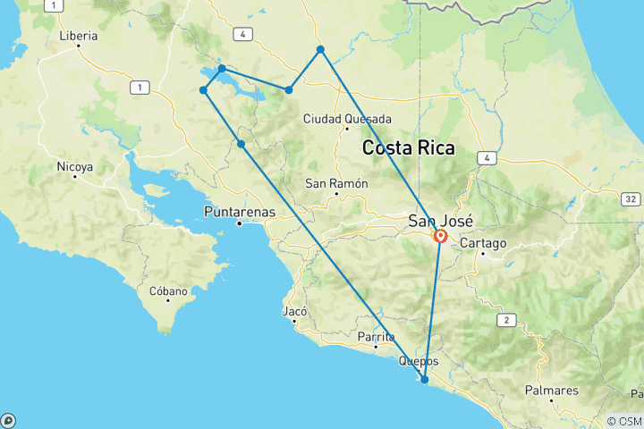 Mapa de Vacaciones en familia en Costa Rica