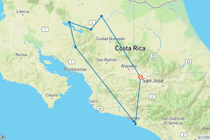 Carte du circuit Expérience à la Costa Rica
