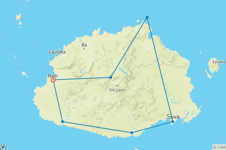 Carte du circuit Fidji : randonnée, rafting et plongée en apnée