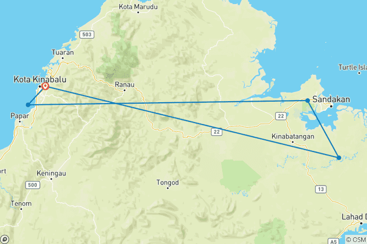 Map of Borneo Family Holiday Comfort (including Kinabatangan Wildlife Sanctuary)