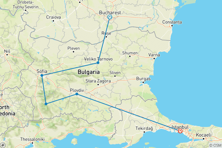 Map of Eastern Europe Express (from Bucharest to Istanbul)