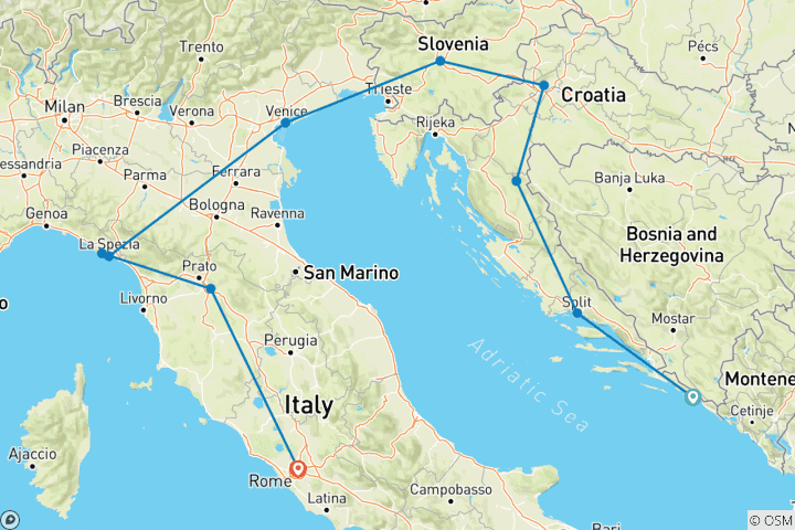 Carte du circuit De Dubrovnik à Rome (from Dubrovnik to Rome)
