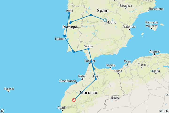 Map of Madrid to Marrakech (from Madrid to Marrakesh)