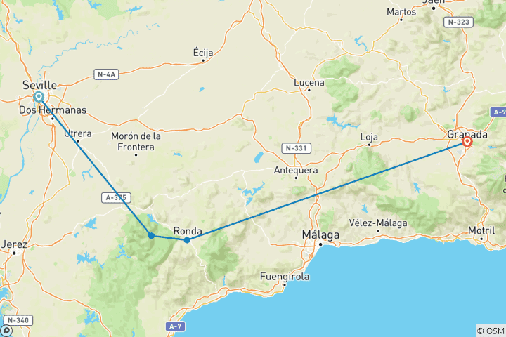 Carte du circuit Les incontournables de l'Andalousie (from Séville to Grenade)