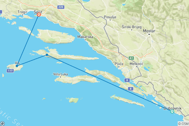 Map of Explore Croatia (from Dubrovnik to Split)
