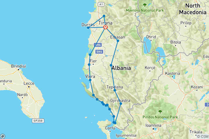 Carte du circuit Circuit privé de luxe en Albanie - Culture, côte et cuisine en 11 jours