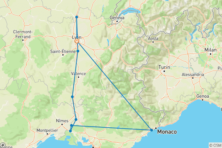 Carte du circuit Idyllique Rhône et Côte d'Azur 2027 - 11 jours