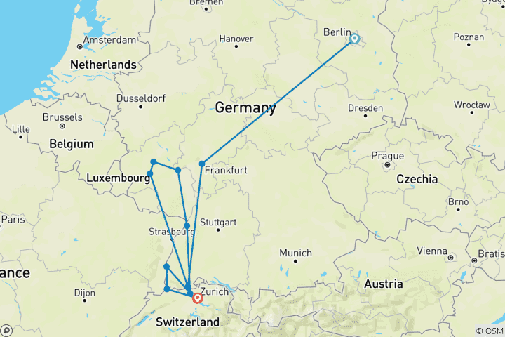 Carte du circuit Châteaux et vignobles du Rhin et de la Moselle avec Berlin 2027 - 11 jours (11 destinations)