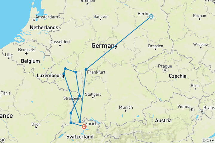 Carte du circuit Châteaux et vignobles du Rhin et de la Moselle avec Berlin 2027 - 11 jours (10 destinations)