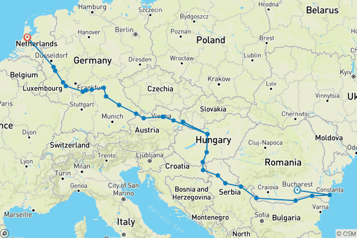 Carte du circuit Découverte du Bas-Danube et des joyaux de l'Europe