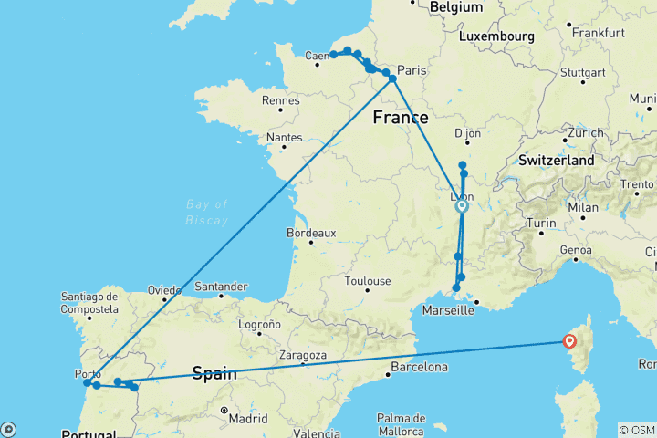 Map of France and Portugal Encounter 2027 - 31 Days