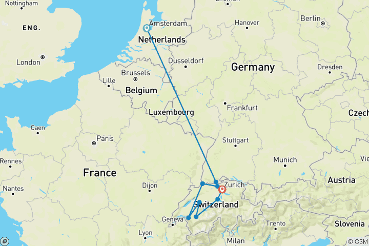 Kaart van Hoogtepunten van de Rijn met Amsterdam & Zwitserland 2027 - 14 Dagen (van Amsterdam naar Zurich)