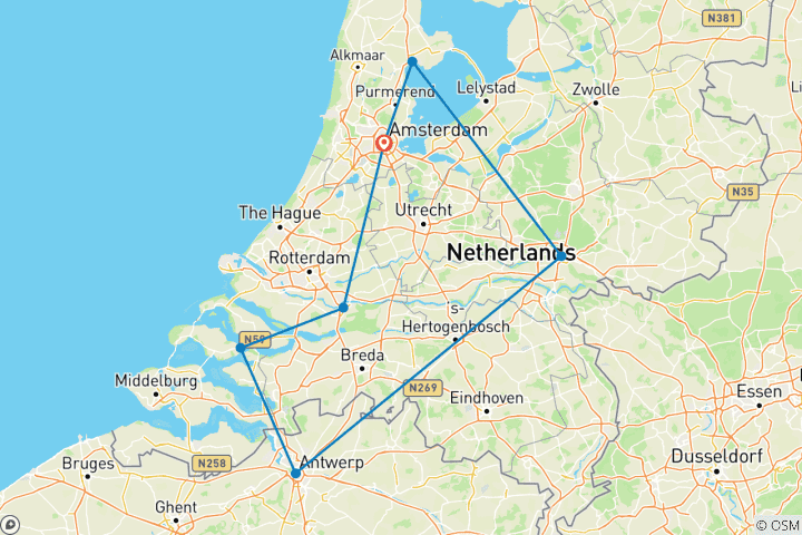 Map of Windmills, Tulips & Belgian Delights with Amsterdam 2027 - 10 Days