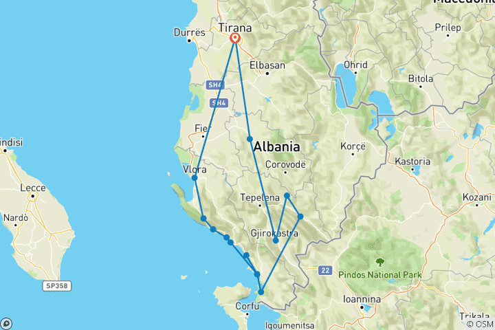 Carte du circuit Voyage en solitaire en Albanie 11 jours