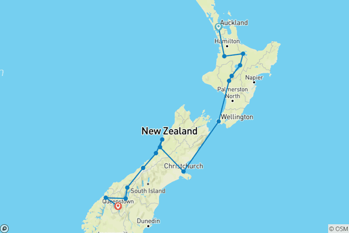 Carte du circuit Premium Nouvelle-Zélande inclus (64 destinations)