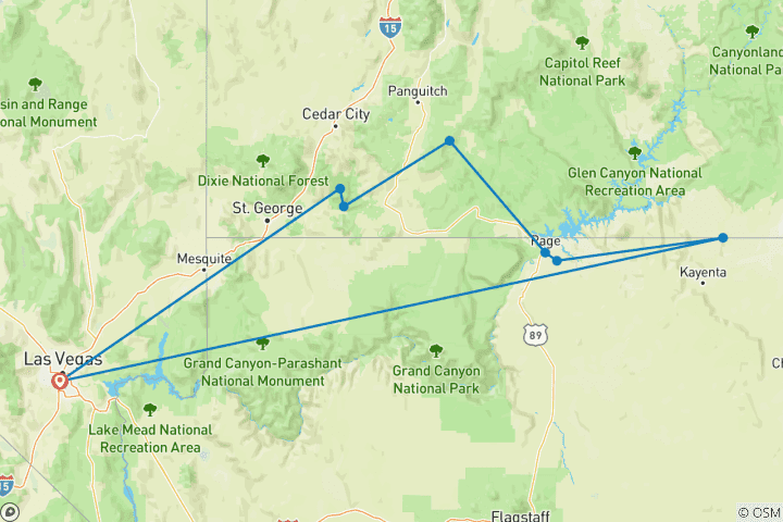 Carte du circuit Boucle des parcs nationaux de l'ouest des États- Unis