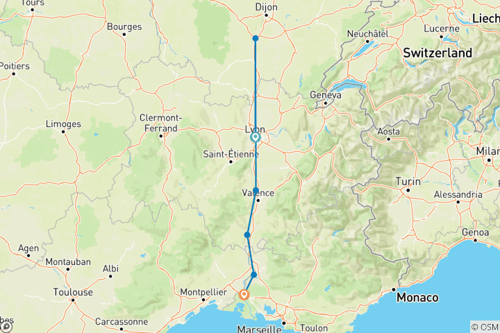 Carte du circuit Bourgogne et Provence (2027) (Lyon à Arles, 2027)