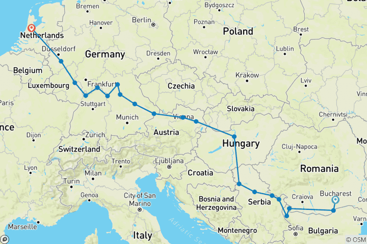 Carte du circuit Ultimate European Journey (2027) (Bucarest à Amsterdam, 2027)
