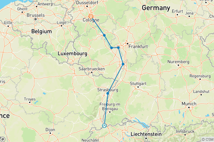 Map of Rhine Holiday Markets (2027) (Basel to Cologne, 2027)