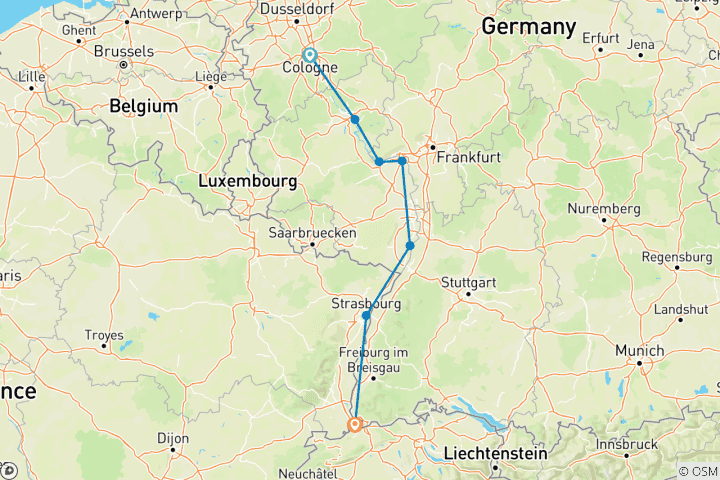 Map of Rhine Holiday Markets (2027) (Cologne to Basel, 2027)
