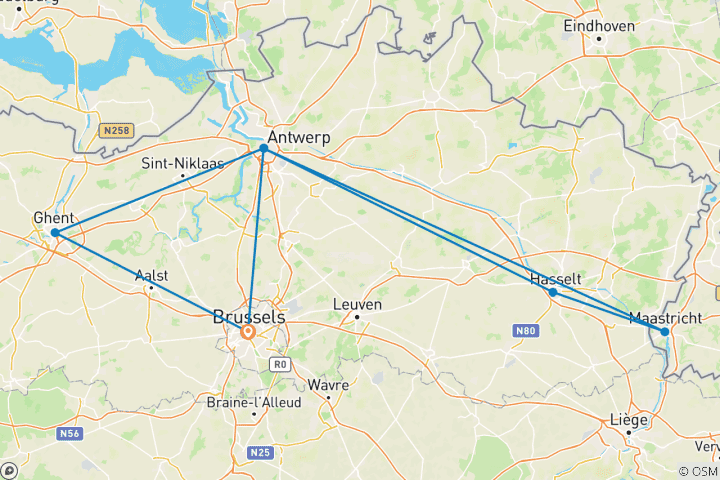 Map of Belgian Holiday Markets (2027) (Brussels to Brussels, 2027)