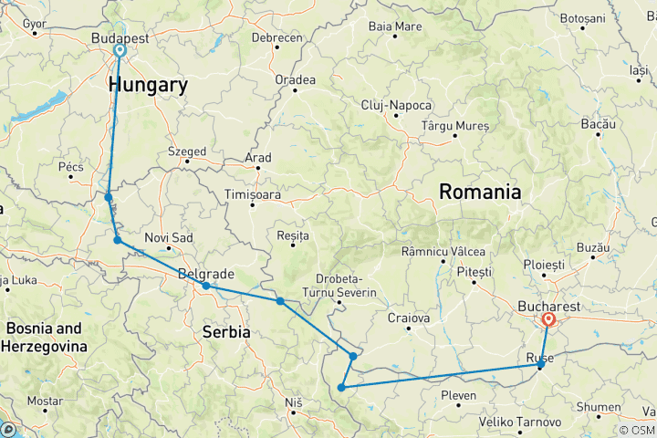 Carte du circuit Points forts de l'Europe de l'Est (2027) (Budapest à Bucarest, 2027)