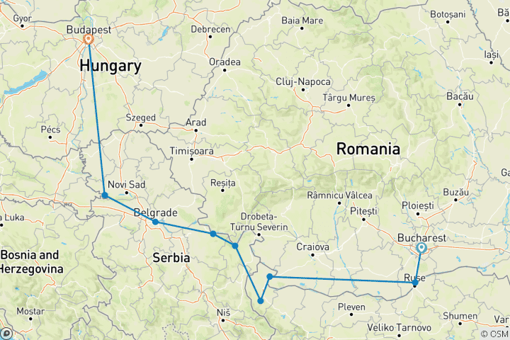Carte du circuit Points forts de l'Europe de l'Est (2027) (de Bucarest à Budapest, 2027)